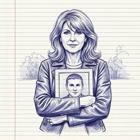 Wendy McEntyre holding a portrait of her son Jarrod